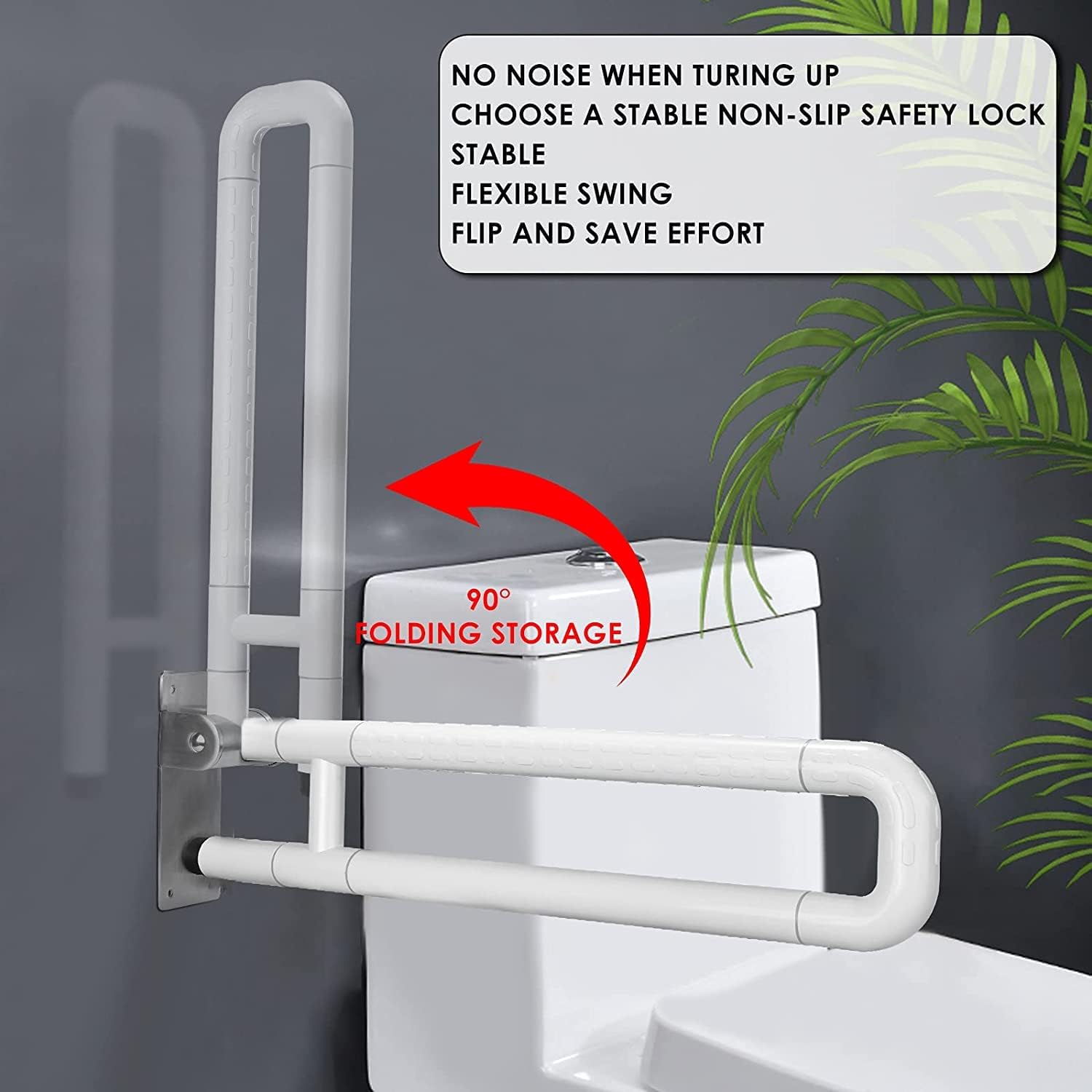 Folding Hinged Bathroom Safety Steel Grab Bar/Rail, Drop Down Mobility Aid Support, 60cm Long