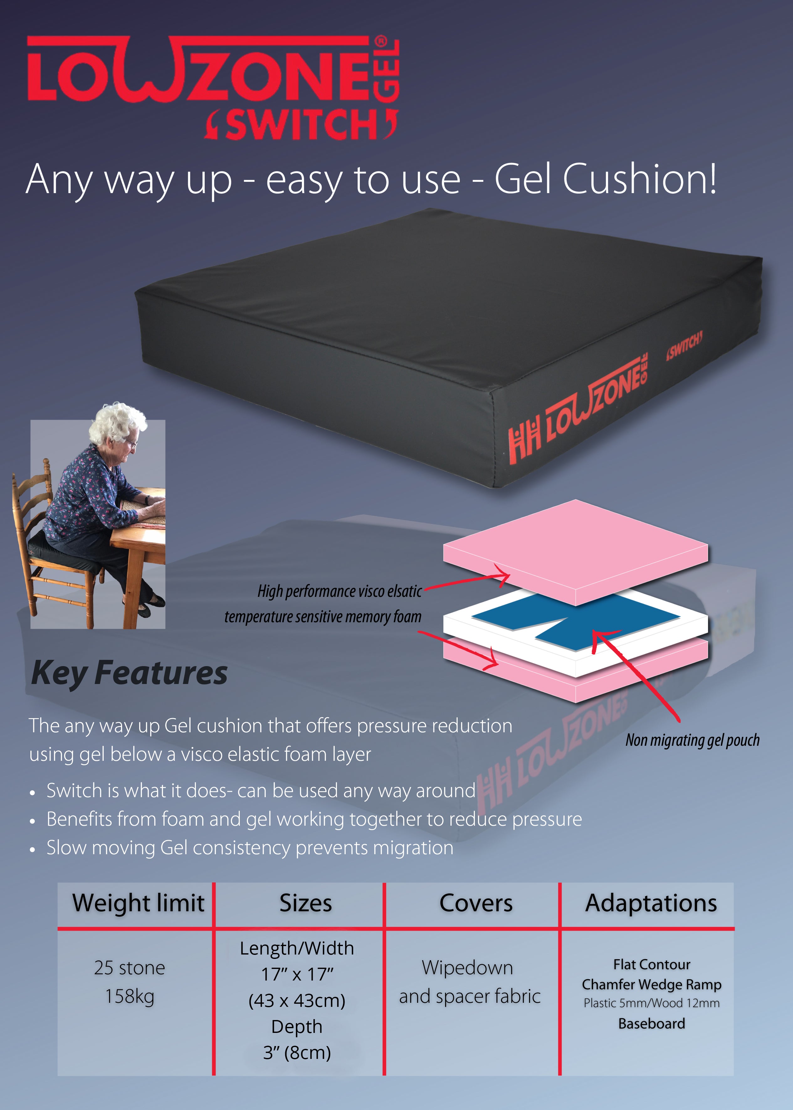 Lowzone GEL Switch Foam Gel Cushion – Ultimate Pressure Relief
