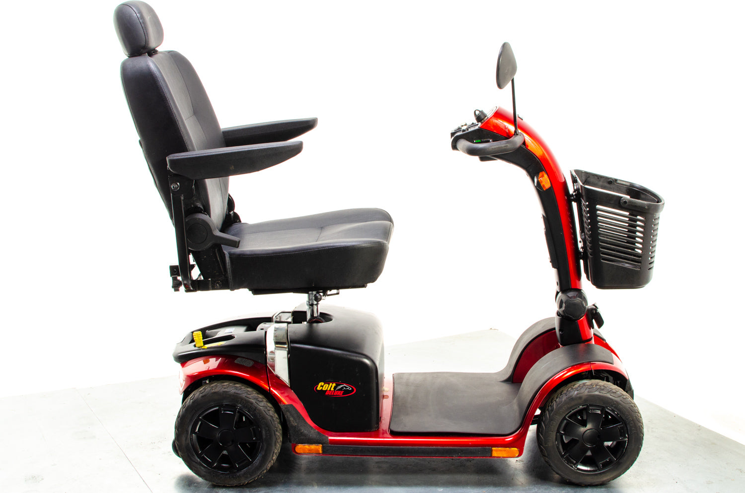Pride Colt Deluxe Used Electric Mobility Scooter 6mph Transportable Road Pavement Green Seat Post Suspension Solid Tyres Red 13310