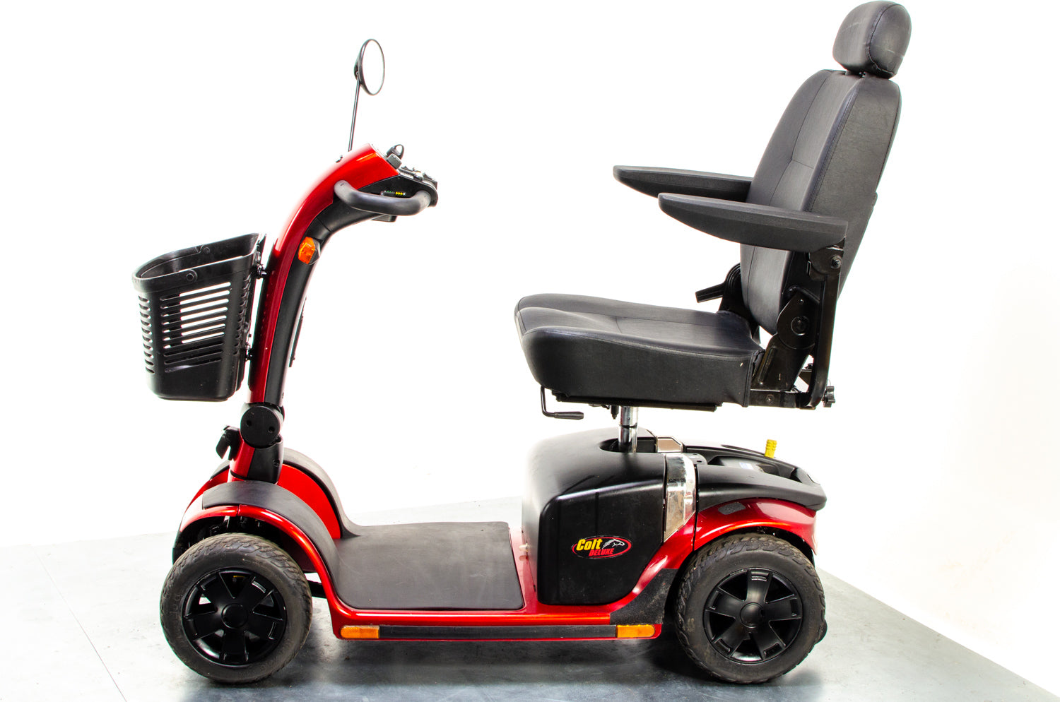 Pride Colt Deluxe Used Electric Mobility Scooter 6mph Transportable Road Pavement Green Seat Post Suspension Solid Tyres Red 13310