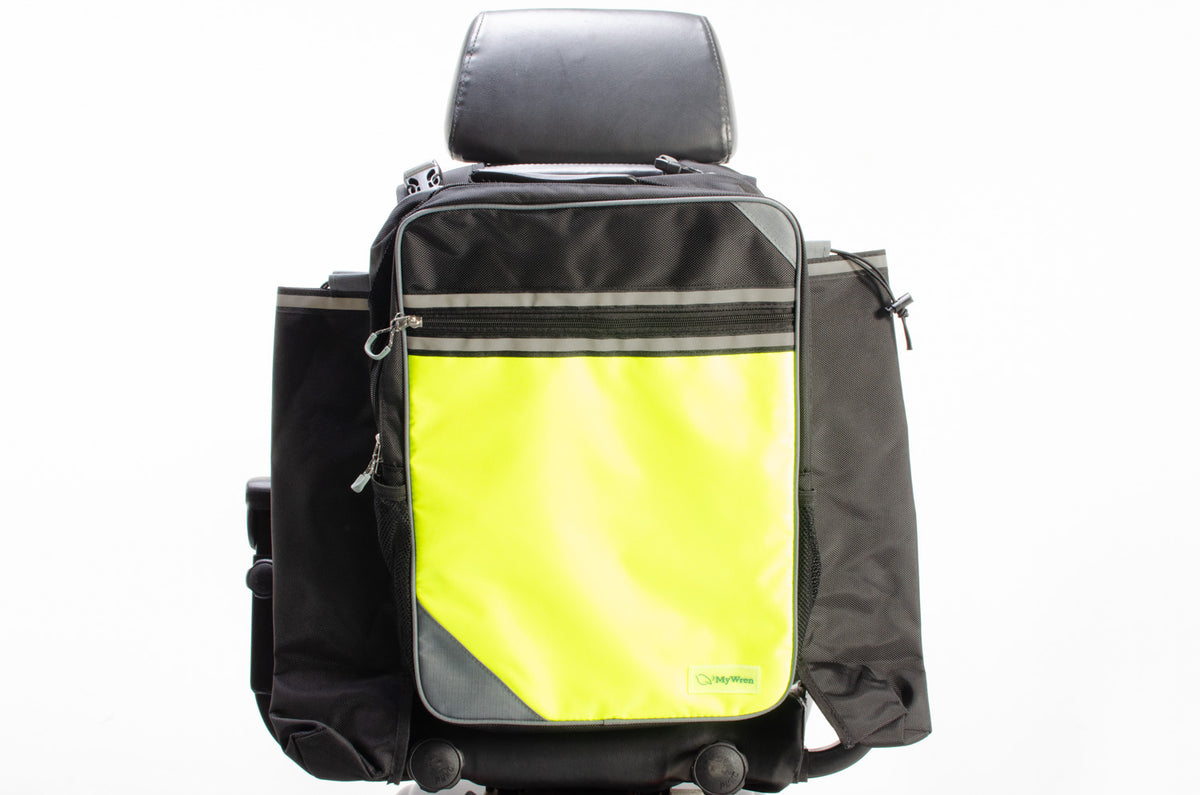 MyWren Hi-Vis Mobility Scooter Seat Bag with Crutch / Stick Holder
